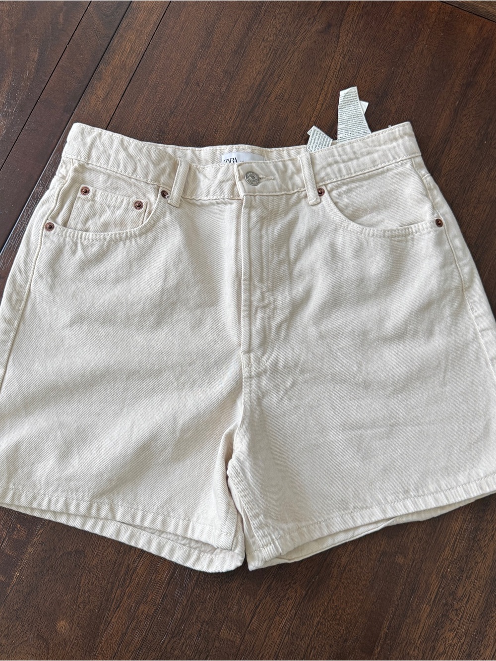 Zara Cream High-Rise Denim Shorts